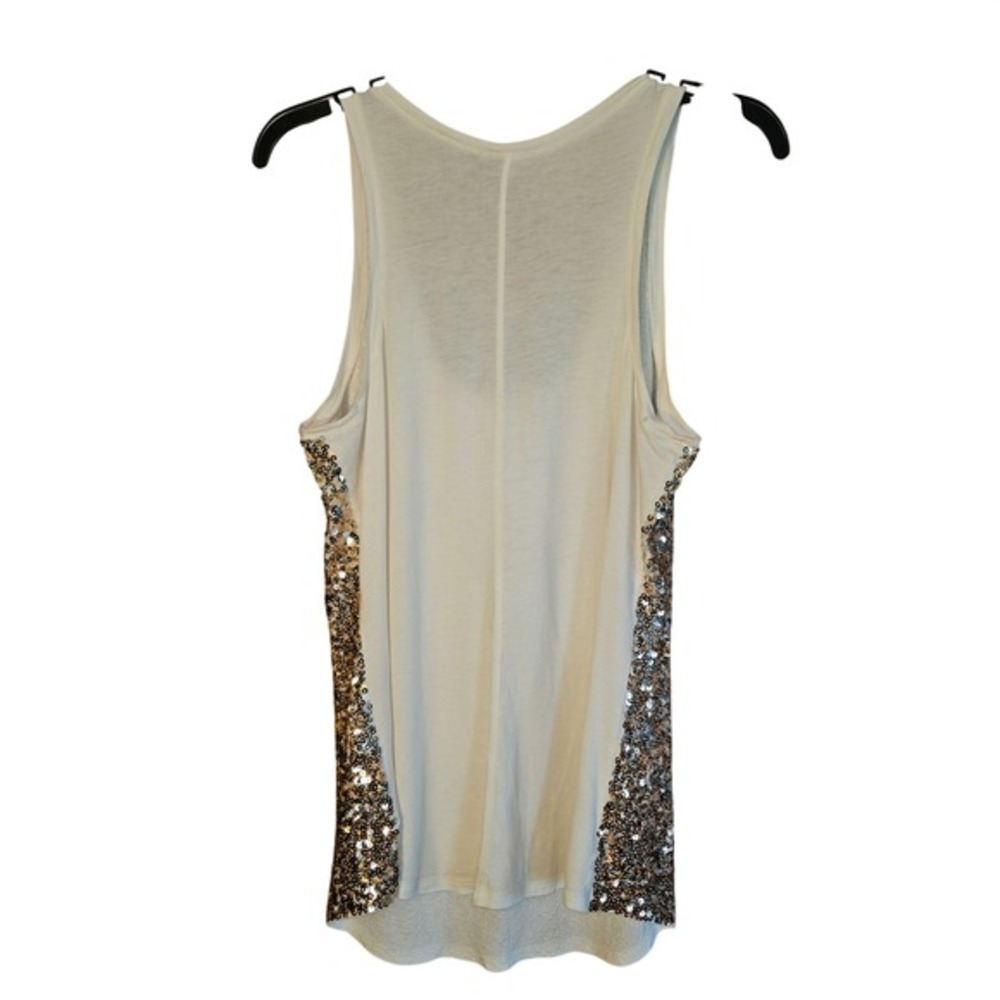 Express Womens Sequin Tank Top Gold Cream Scoop Neck Sleeveless Size L - Picture 2 of 5